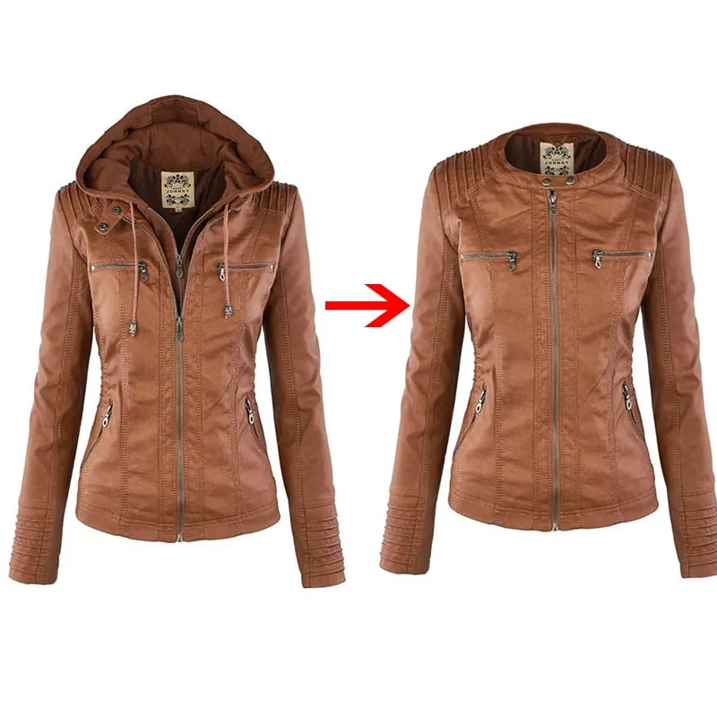 Faux Leather Jacket for Women with hoodie