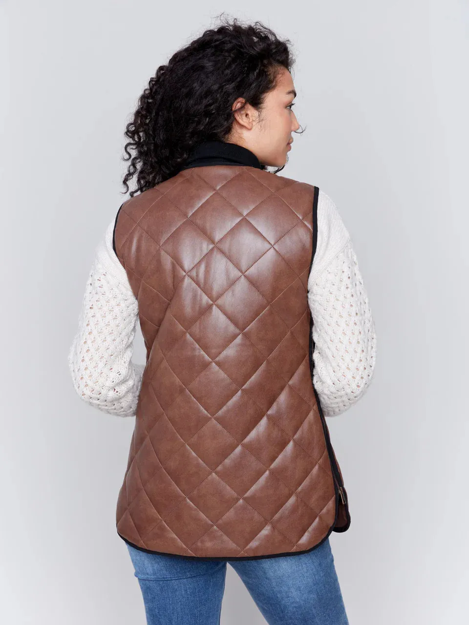 Faux Leather Vest - Brandy