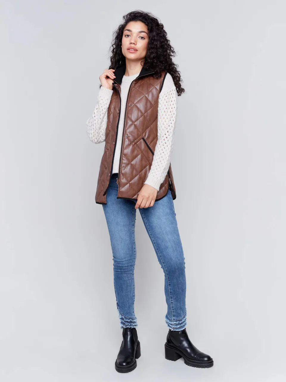 Faux Leather Vest - Brandy