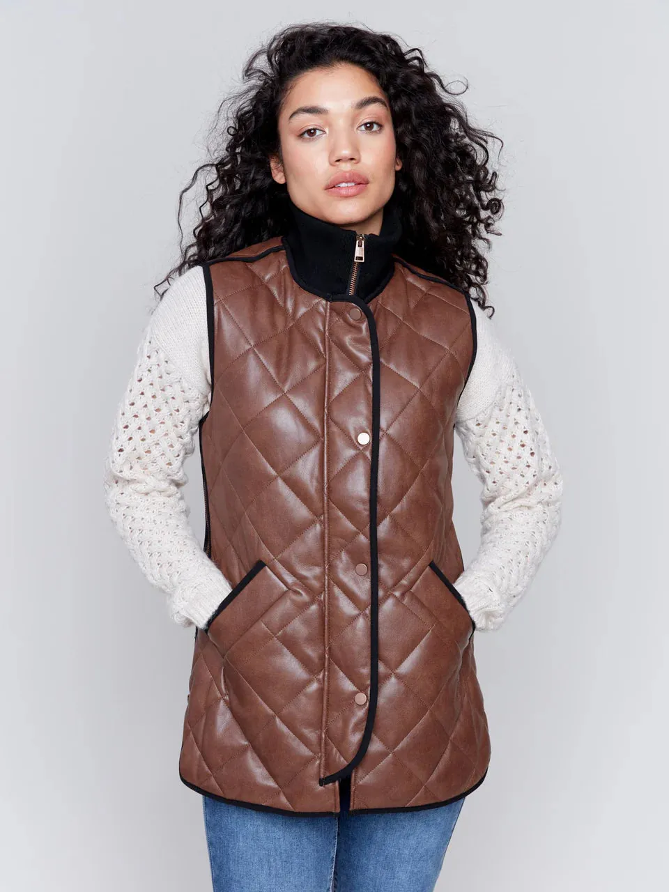 Faux Leather Vest - Brandy