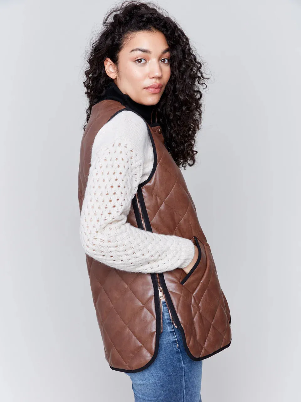 Faux Leather Vest - Brandy