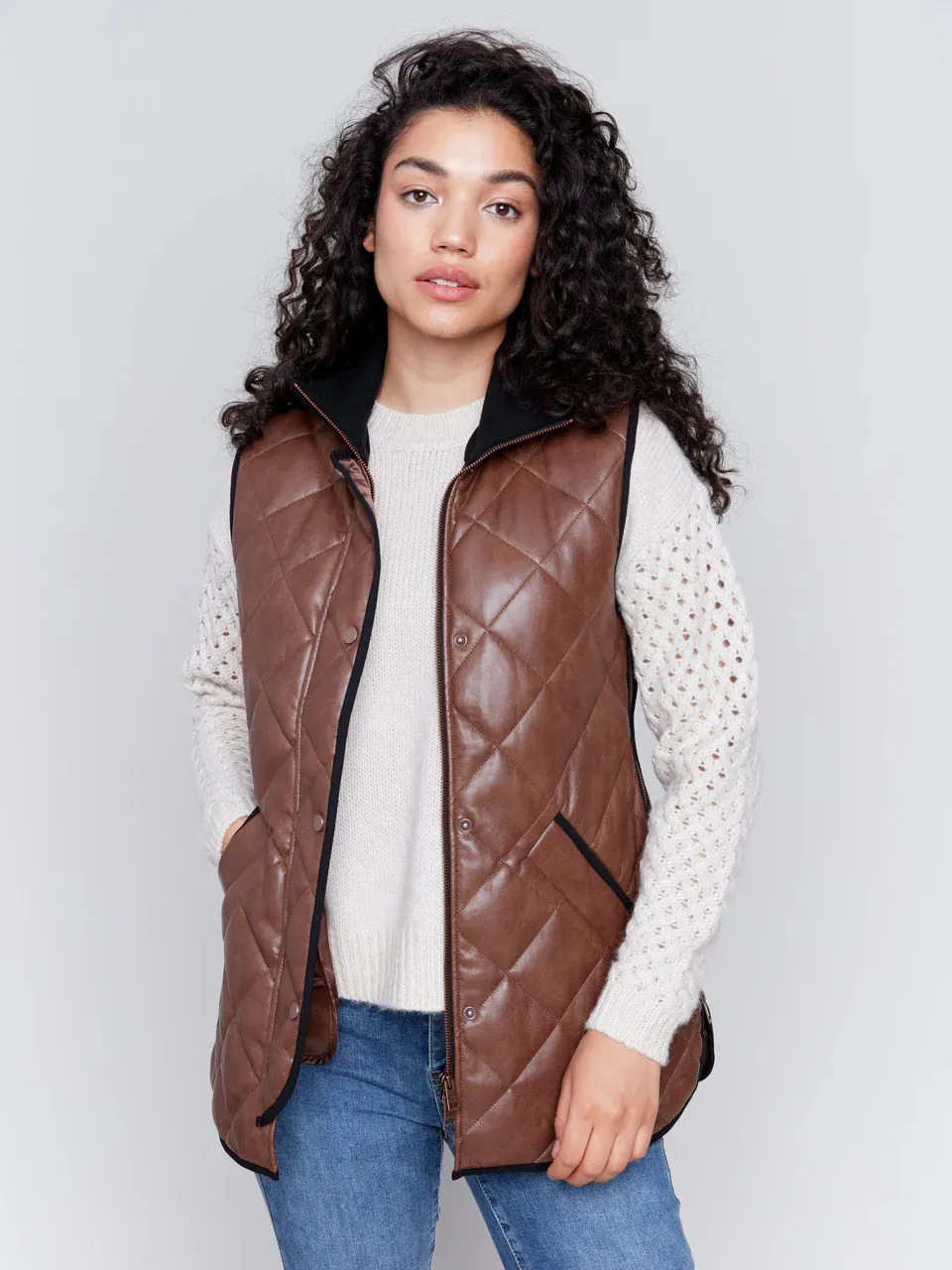 Faux Leather Vest - Brandy