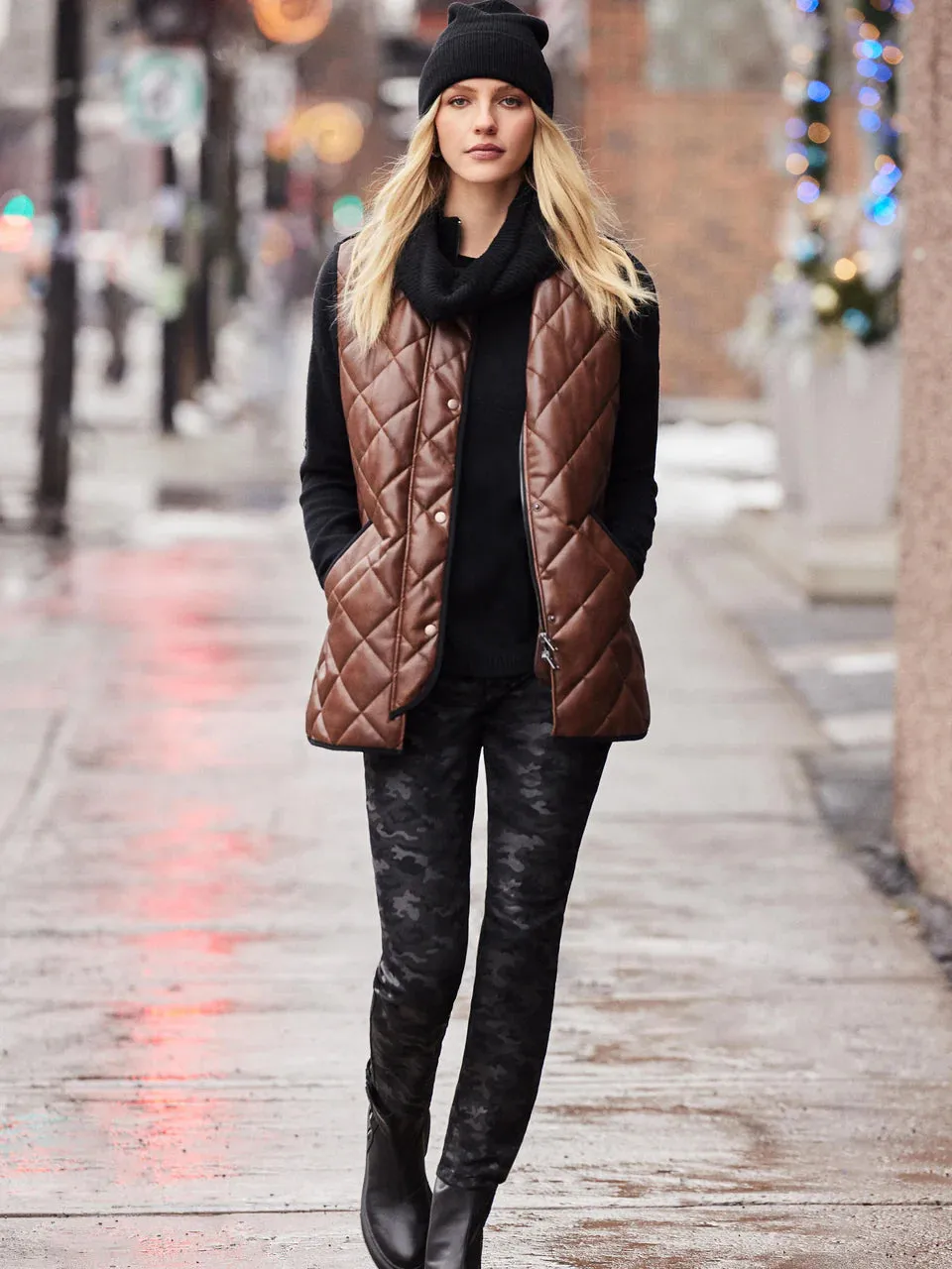 Faux Leather Vest - Brandy