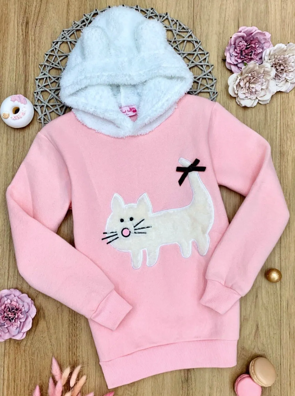 Feline Fleece Cat Applique Hoodie