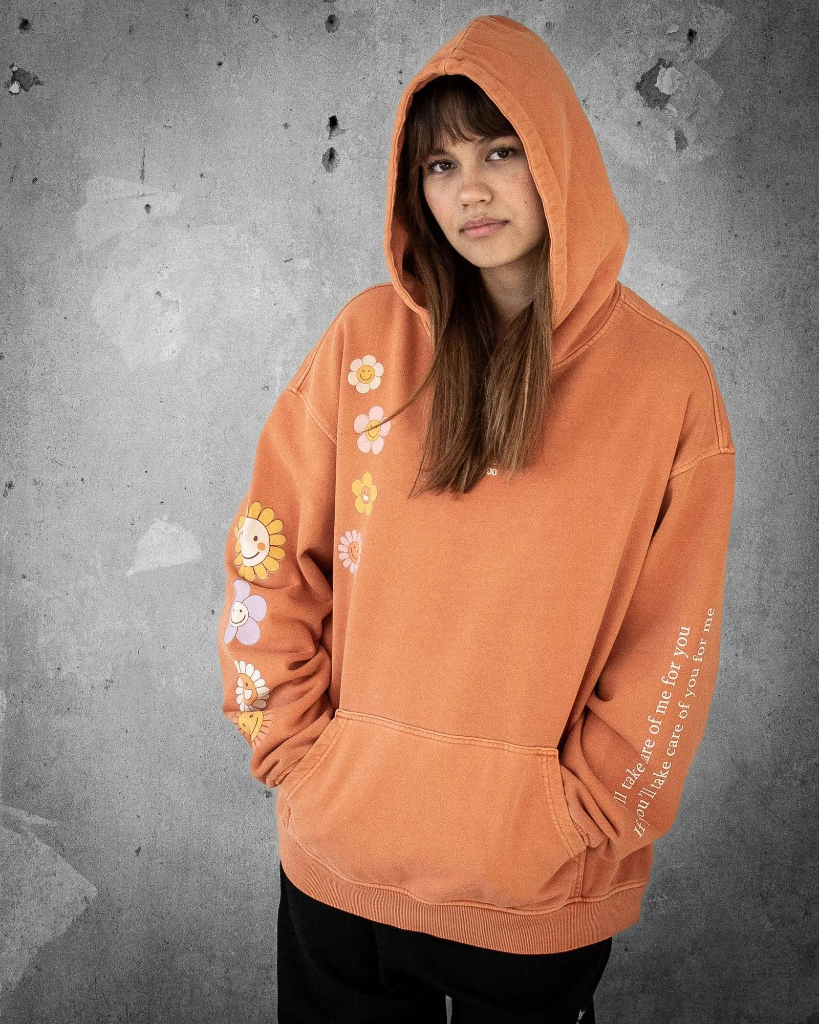 Flower Madness | Oversized Orange Retro Women's Hoodie