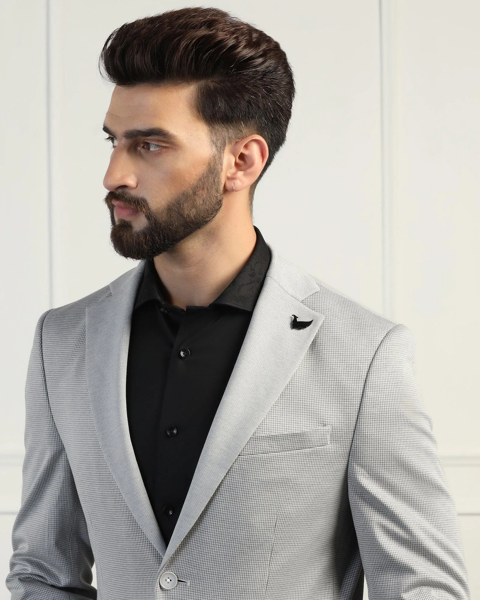 Formal Light Grey Textured Blazer - Thar