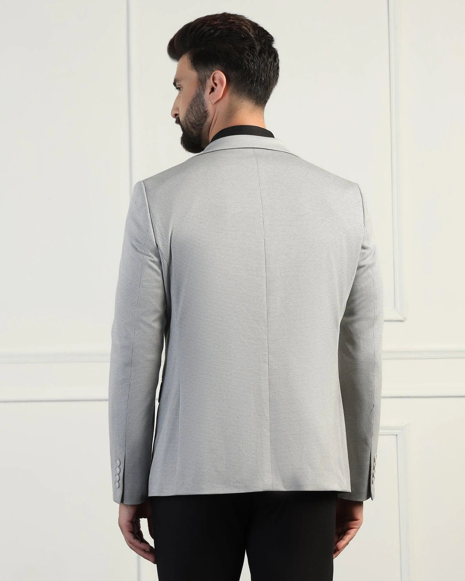 Formal Light Grey Textured Blazer - Thar