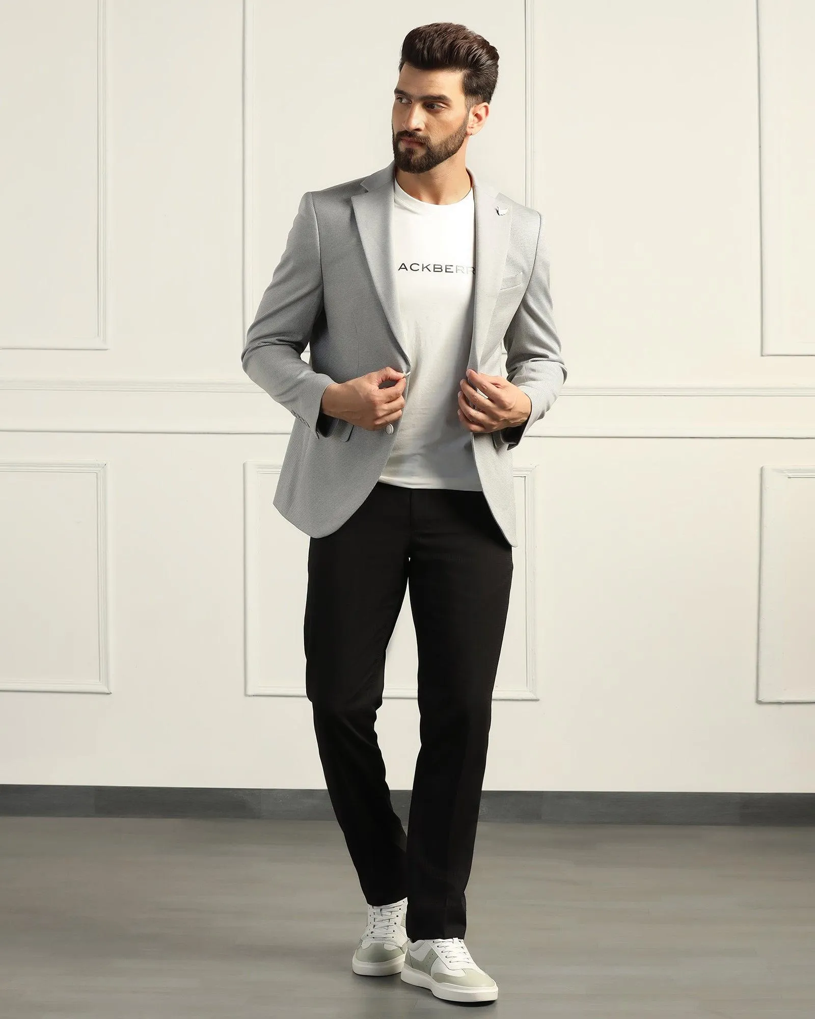 Formal Light Grey Textured Blazer - Thar