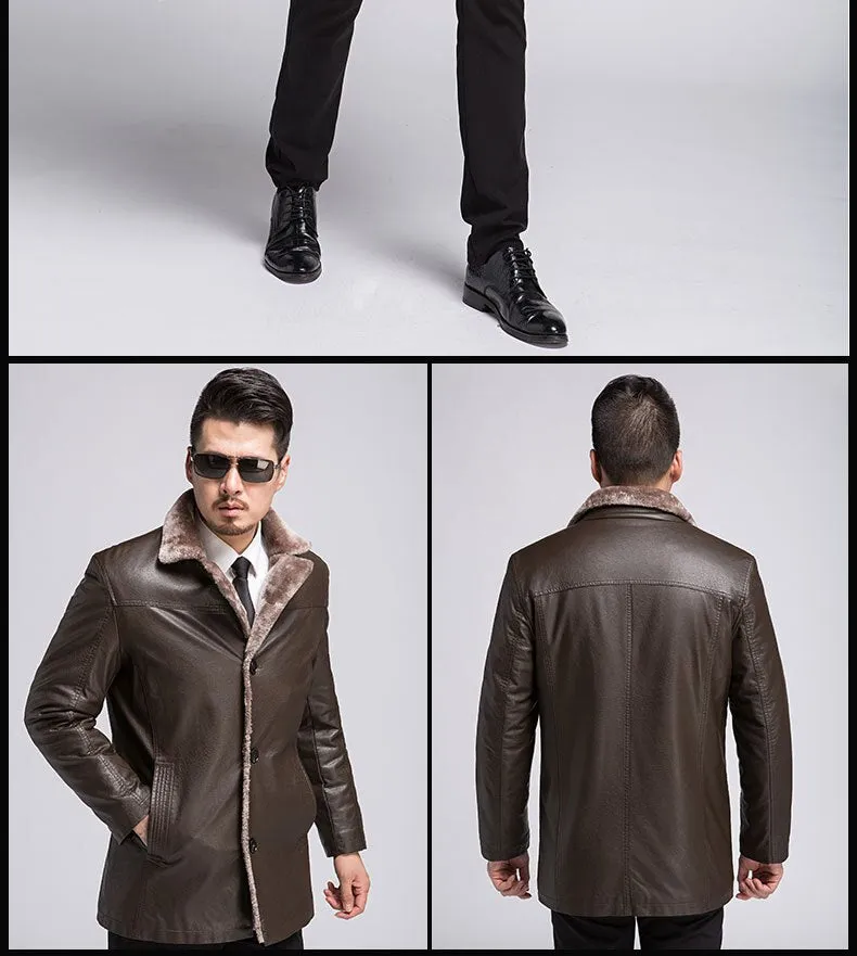 Free shipping 2019 New Winter Business Casual Men's Sheepskin Leather Jackets