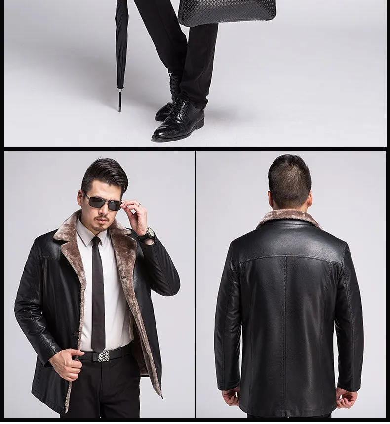 Free shipping 2019 New Winter Business Casual Men's Sheepskin Leather Jackets