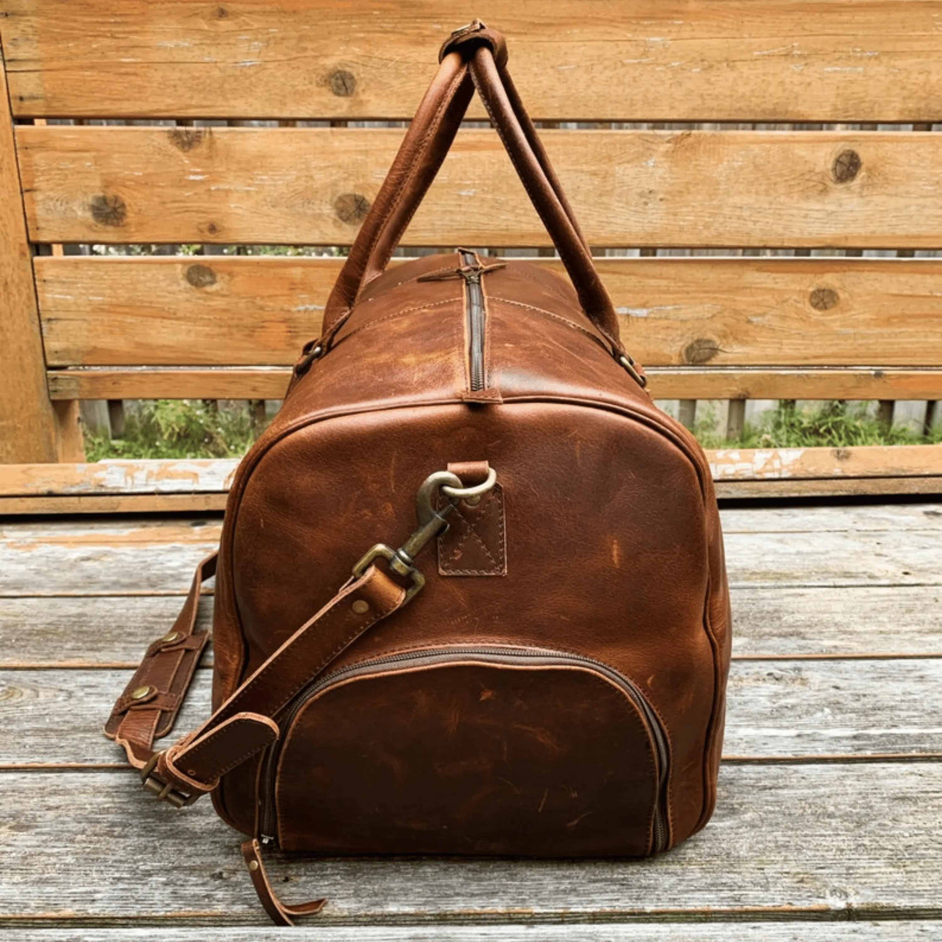 Genuine Leather Brown Travel Duffle Bag