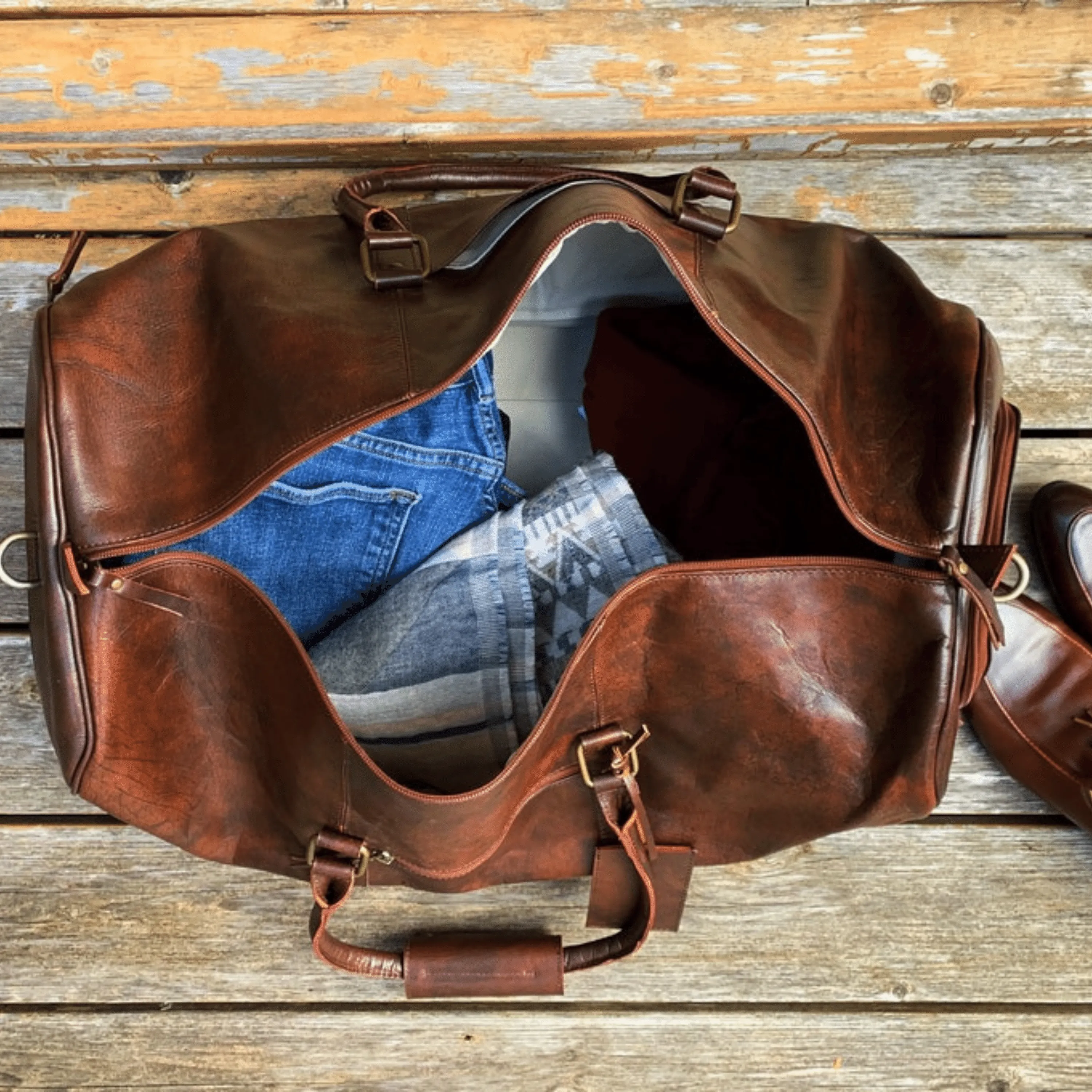 Genuine Leather Brown Travel Duffle Bag