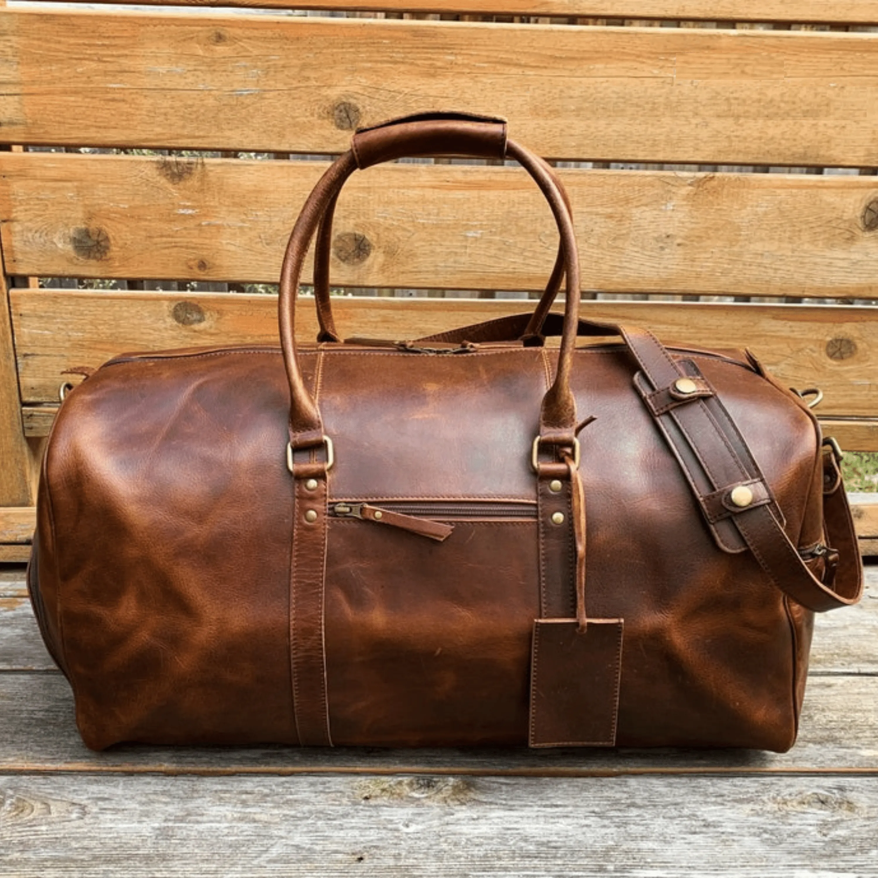 Genuine Leather Brown Travel Duffle Bag