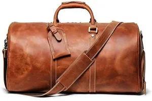 Genuine Leather Tan Brown Travel Duffle Bag