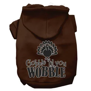 Gobble Til You Wobble Screen Print Dog Hoodie Brown Xl