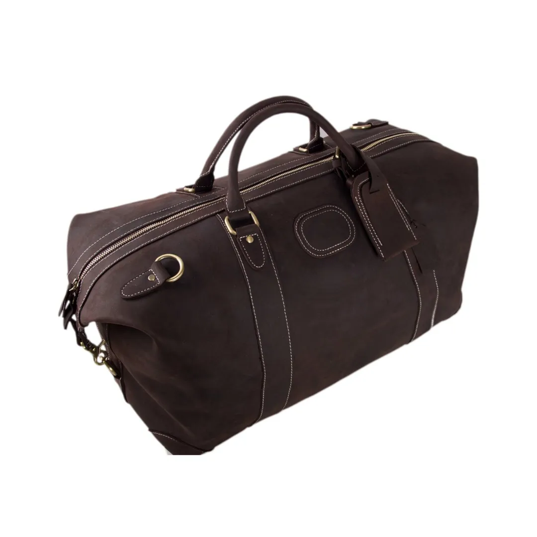 Handmade Vintage Full Grain Leather Travel Duffle Bag - Dark Brown