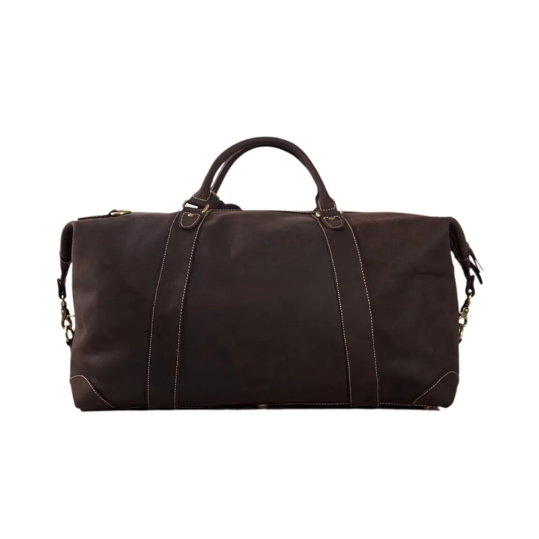 Handmade Vintage Full Grain Leather Travel Duffle Bag - Dark Brown