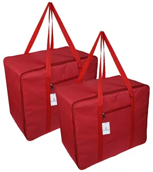 Kuber Industries 2 Pieces Rexine Jumbo Attachi Bag Travel Handbag Storage Carrying Bag, Blanket Cover,Duffle,Travel Multi-Purpose Bag (Red) CTKTC034721