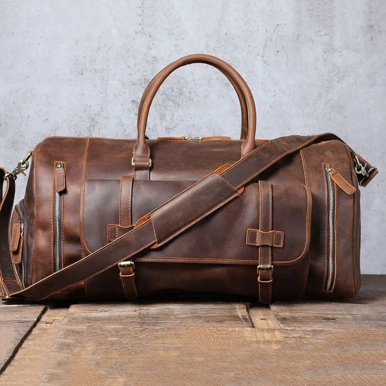 Large Genuine Leather Travel Duffle Bag