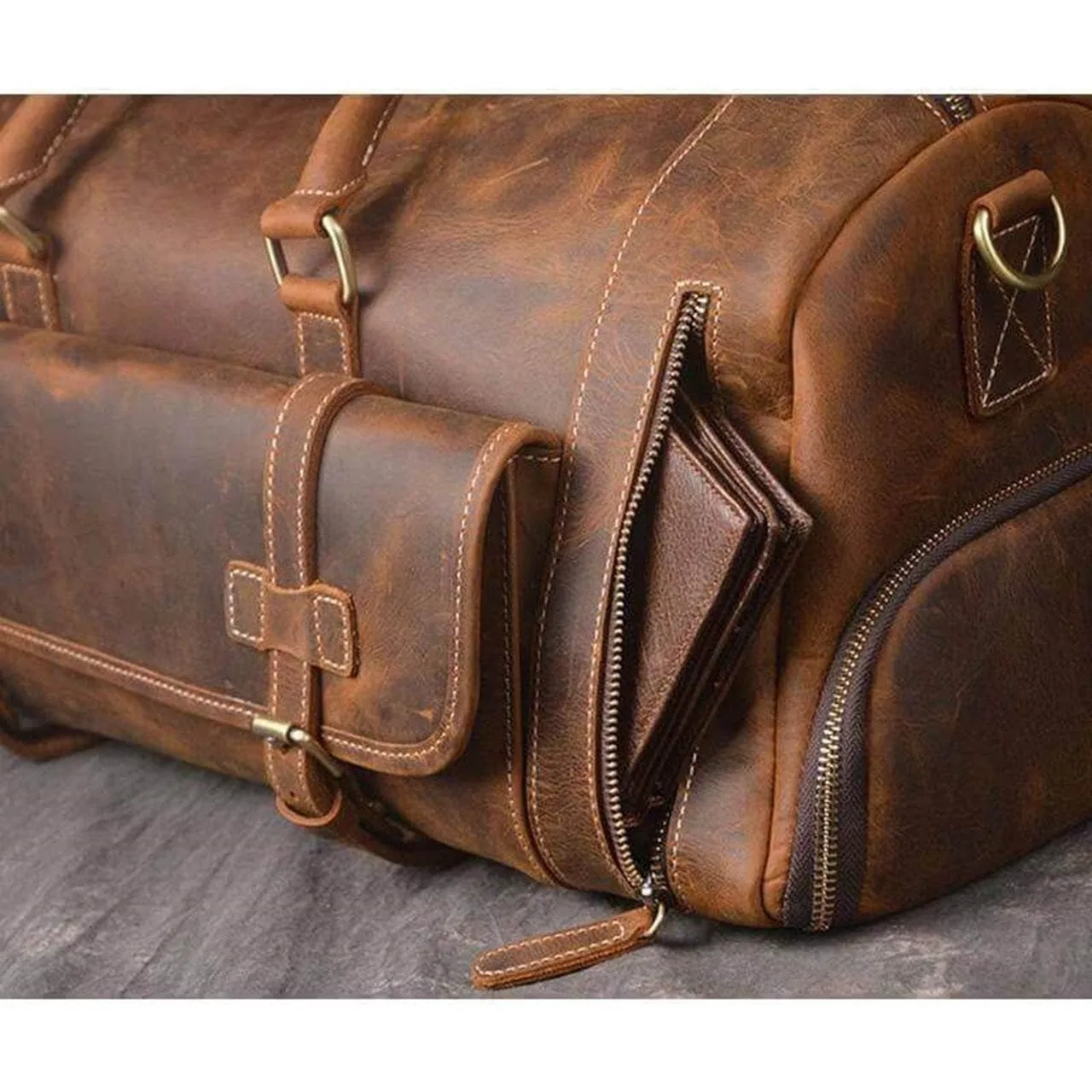 Large Genuine Leather Travel Duffle Bag