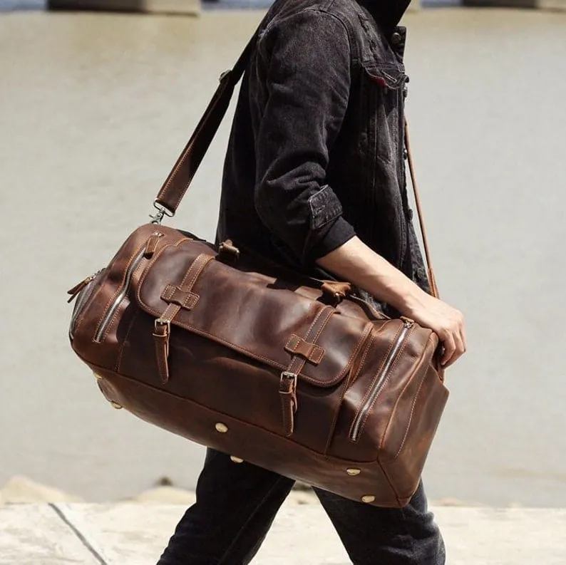 Large Genuine Leather Travel Duffle Bag