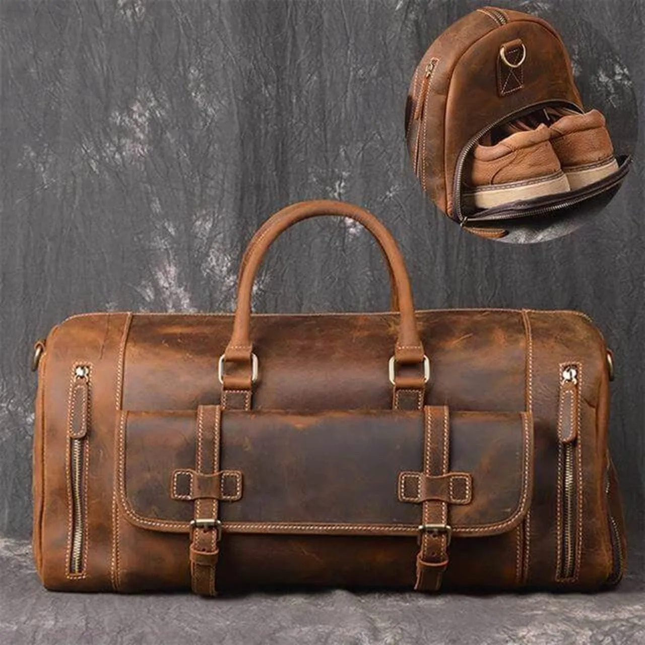 Large Genuine Leather Travel Duffle Bag