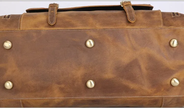 Large Genuine Tan Leather Travel Duffle Bag