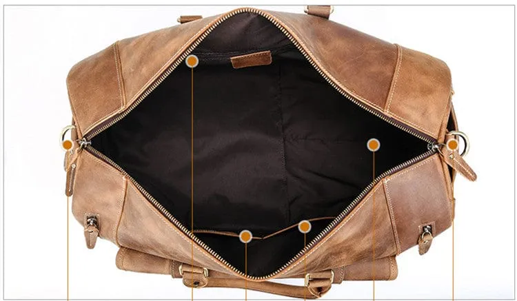 Large Genuine Tan Leather Travel Duffle Bag