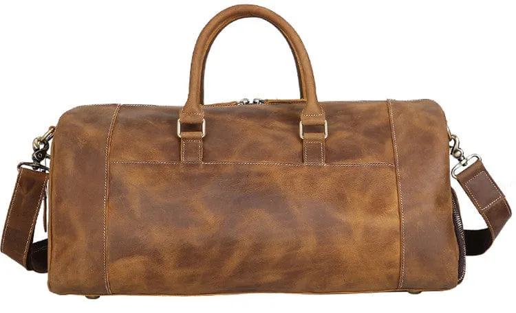 Large Genuine Tan Leather Travel Duffle Bag