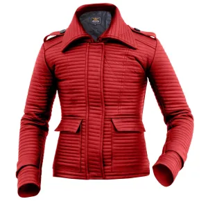 Leather Skin Women Red Rib Quilted Genuine Leather Jacket