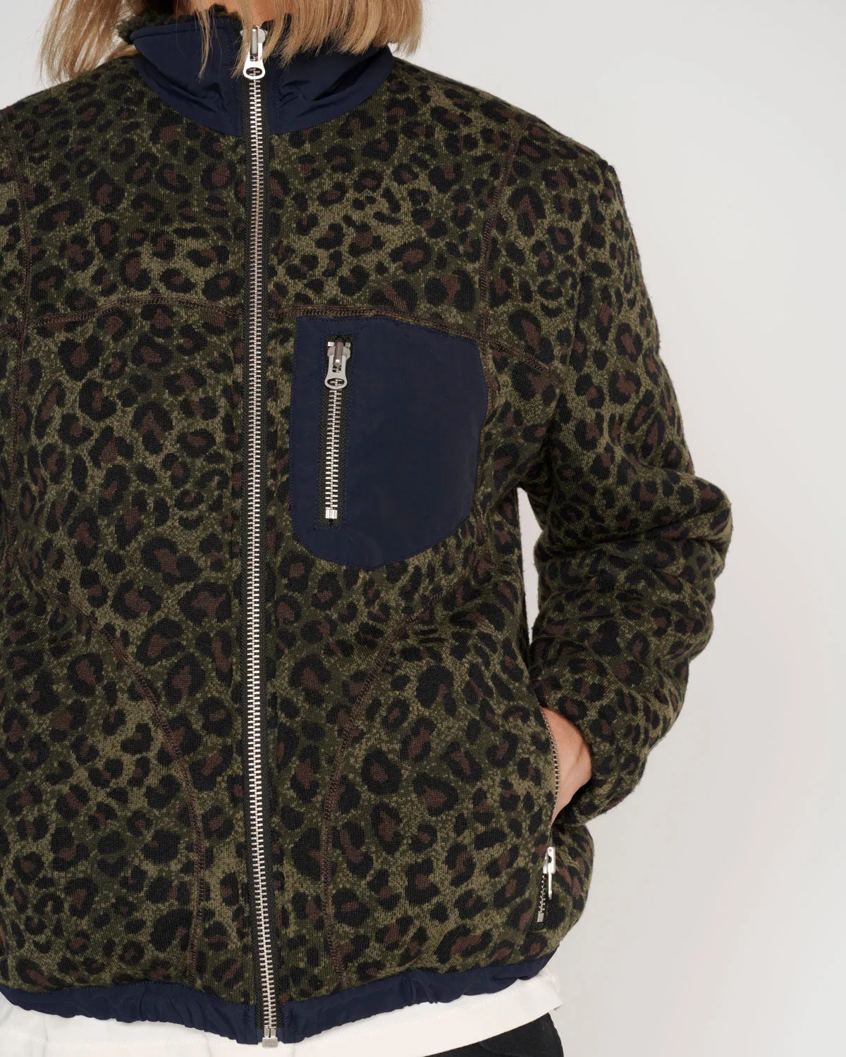 Leopard Reverse Sherpa Jacket - Olive