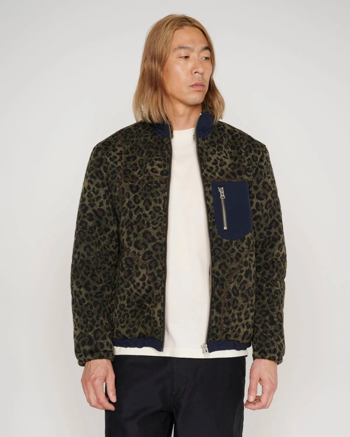 Leopard Reverse Sherpa Jacket - Olive