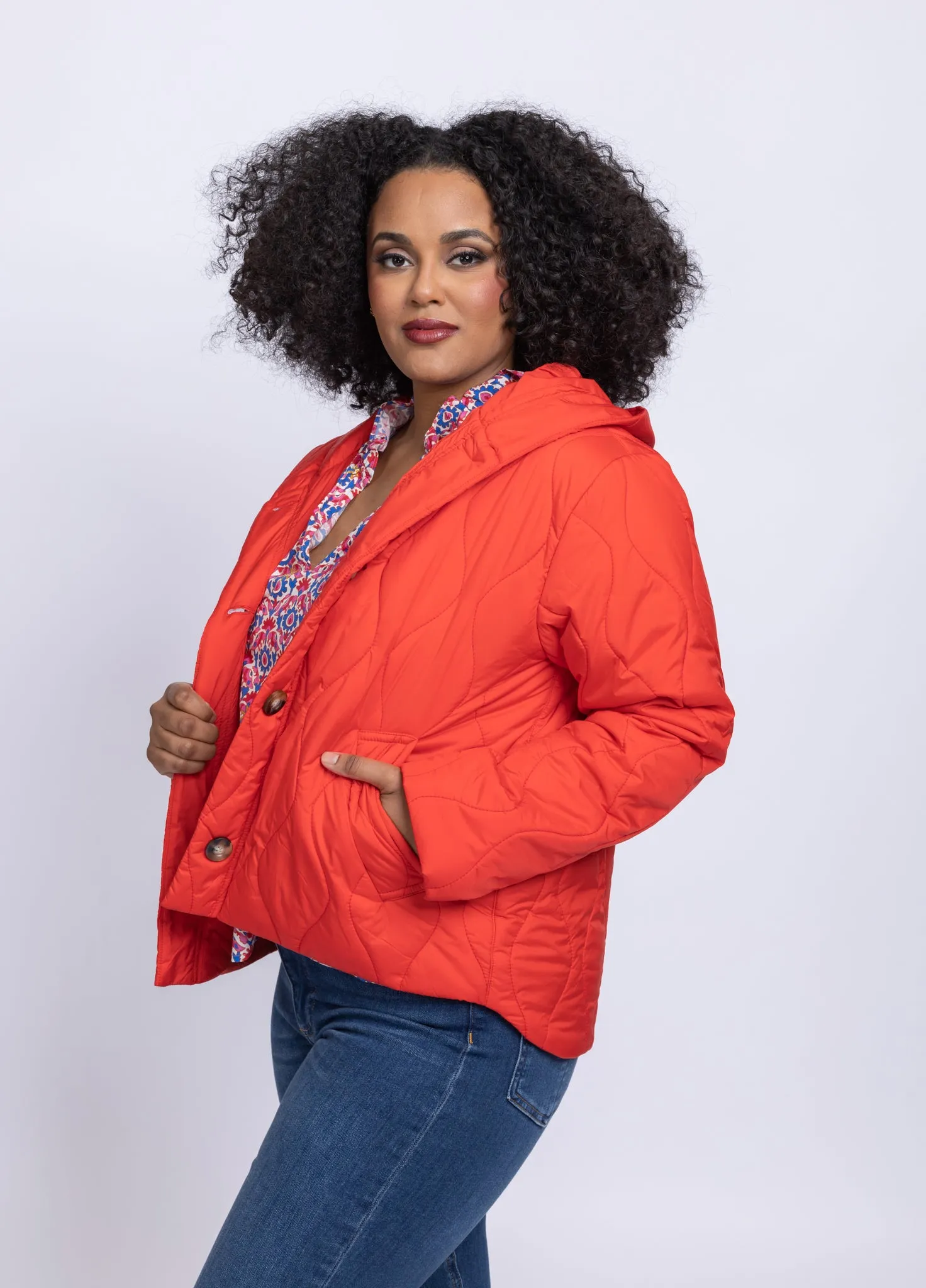 Lilla P Hooded Snap Front Jacket in Lava