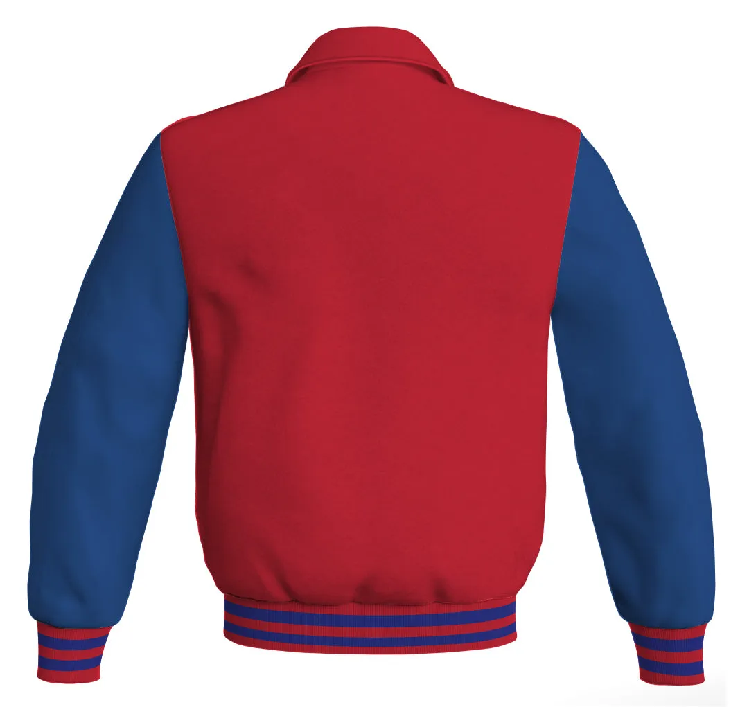 Luxury Bomber Classic Jacket Red Body and Blue Leather Sleeves