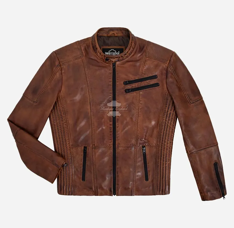 MATTEO Biker Leather Jacket For Mens Waxed Leather Moto Jacket