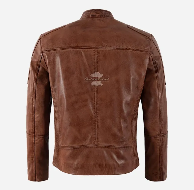 MATTEO Biker Leather Jacket For Mens Waxed Leather Moto Jacket