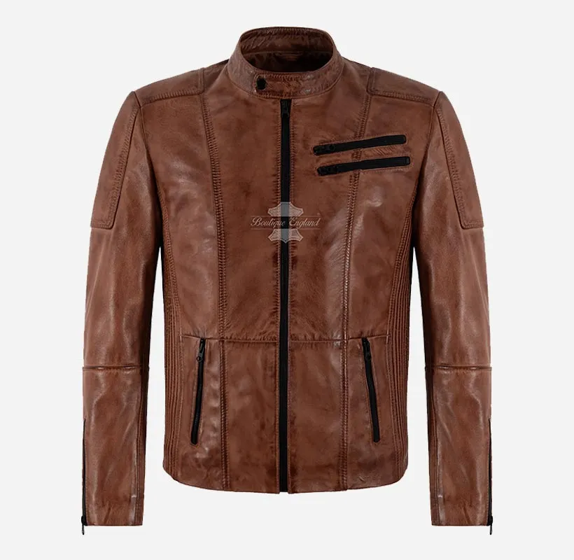 MATTEO Biker Leather Jacket For Mens Waxed Leather Moto Jacket