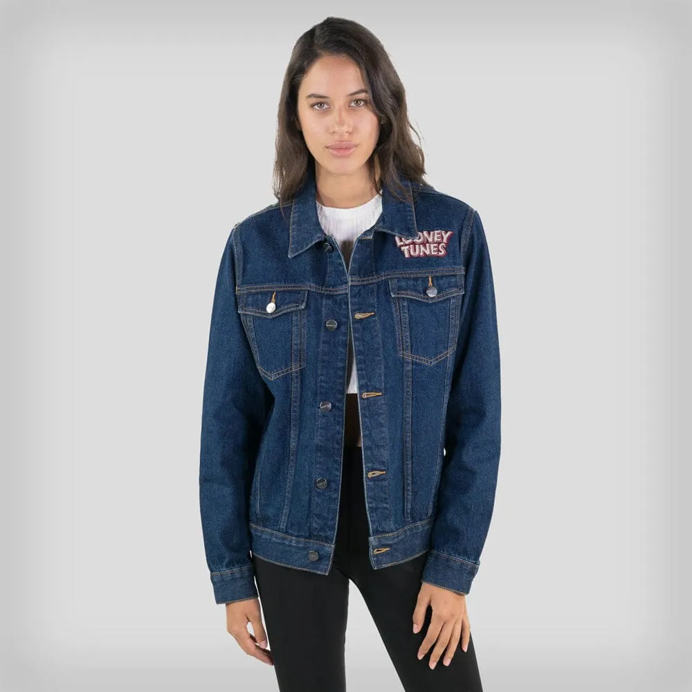 Members Only Women's Looney Tunes Denim Trucker Oversized Jacket