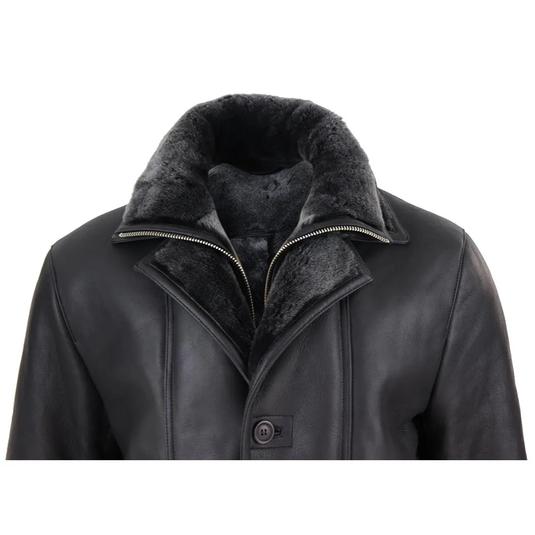 Mens 3/4 Duffle Jacket Real Sheepskin Long Smart Casual Button Zip Warm