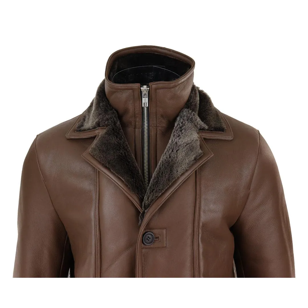 Mens 3/4 Duffle Jacket Real Sheepskin Long Smart Casual Button Zip Warm