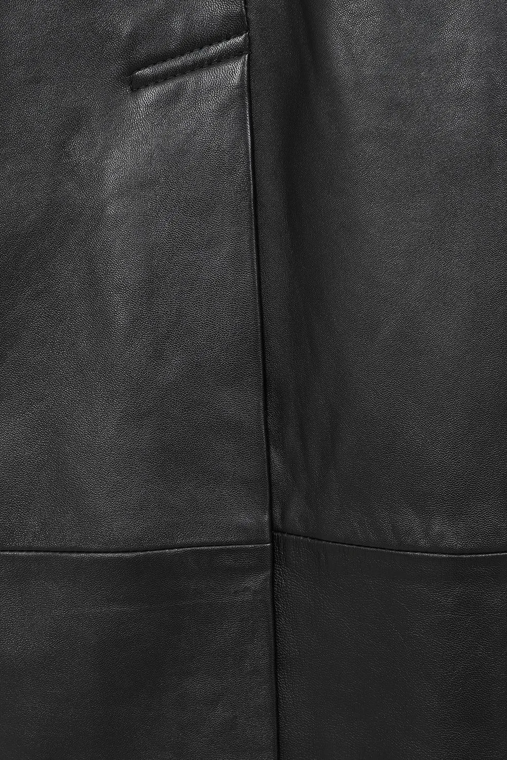 Men's Black Long Classic  Genuine Leather Coat - BUDDY