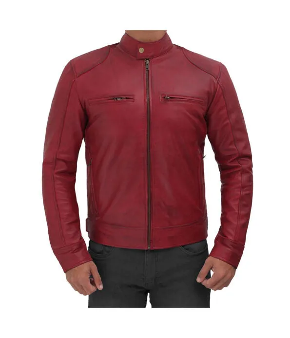 Men's Maroon Dodge Leather Jacket