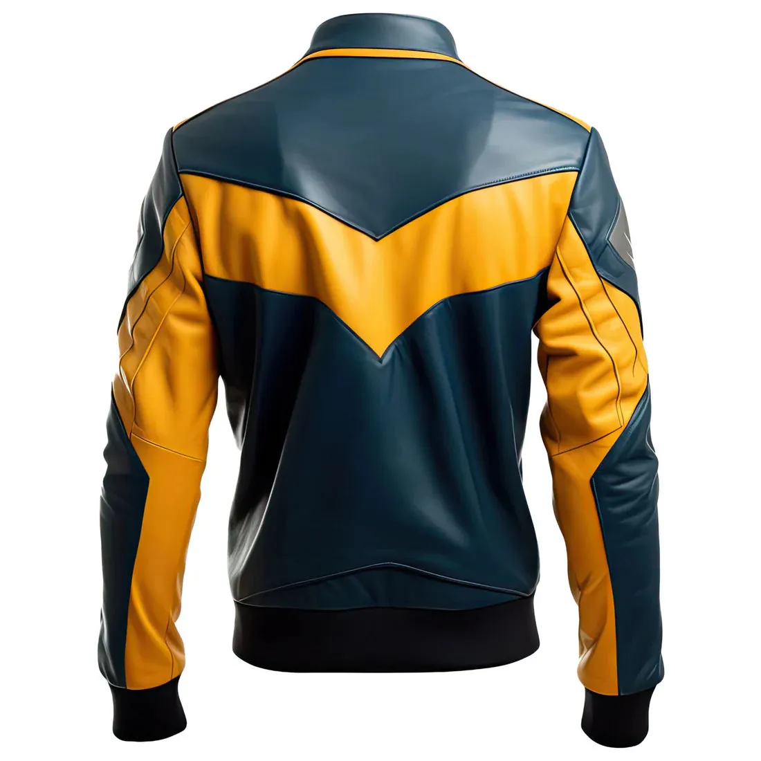 Men’s Mustard-Yellow-Blue Genuine Sheepskin Leather Jacket