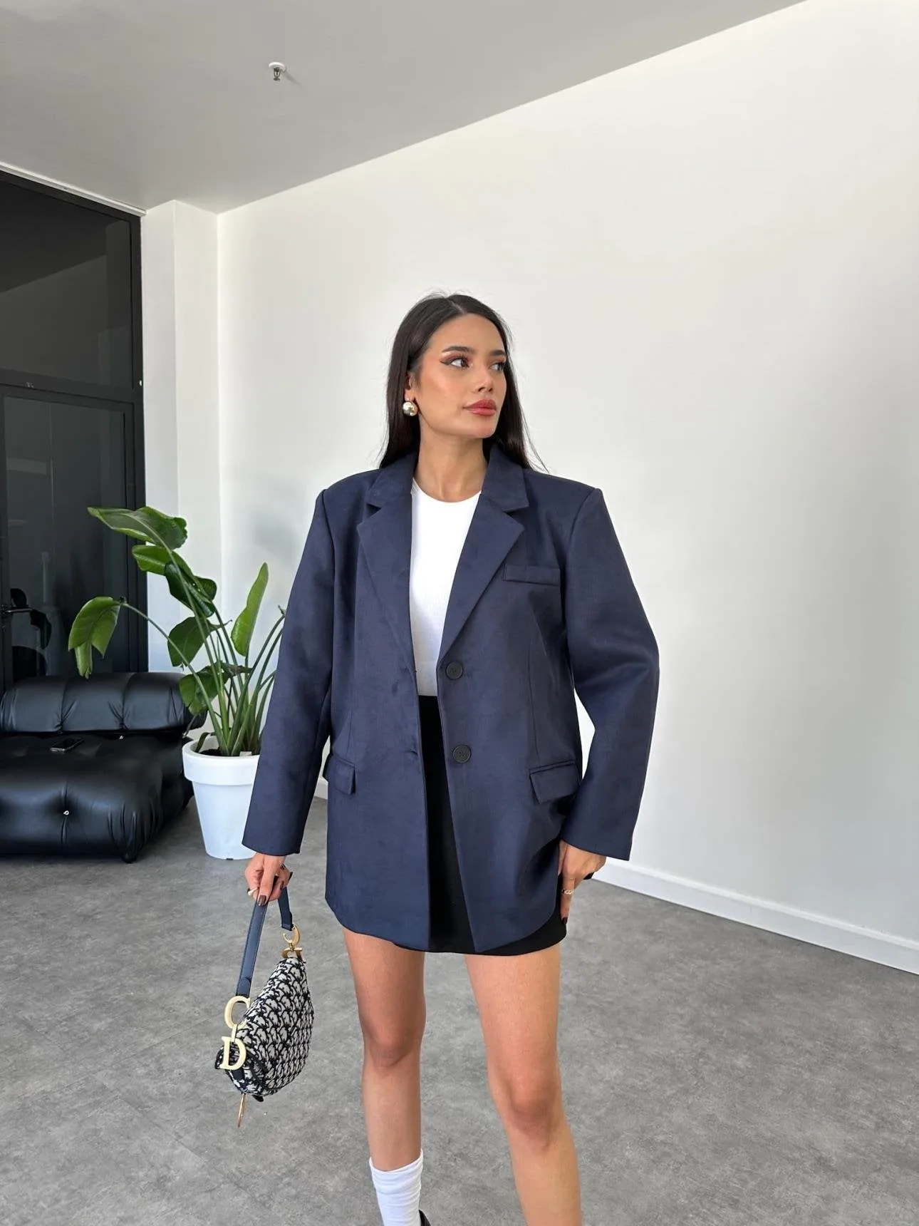 Navy Blue Oversize Suede Jacket