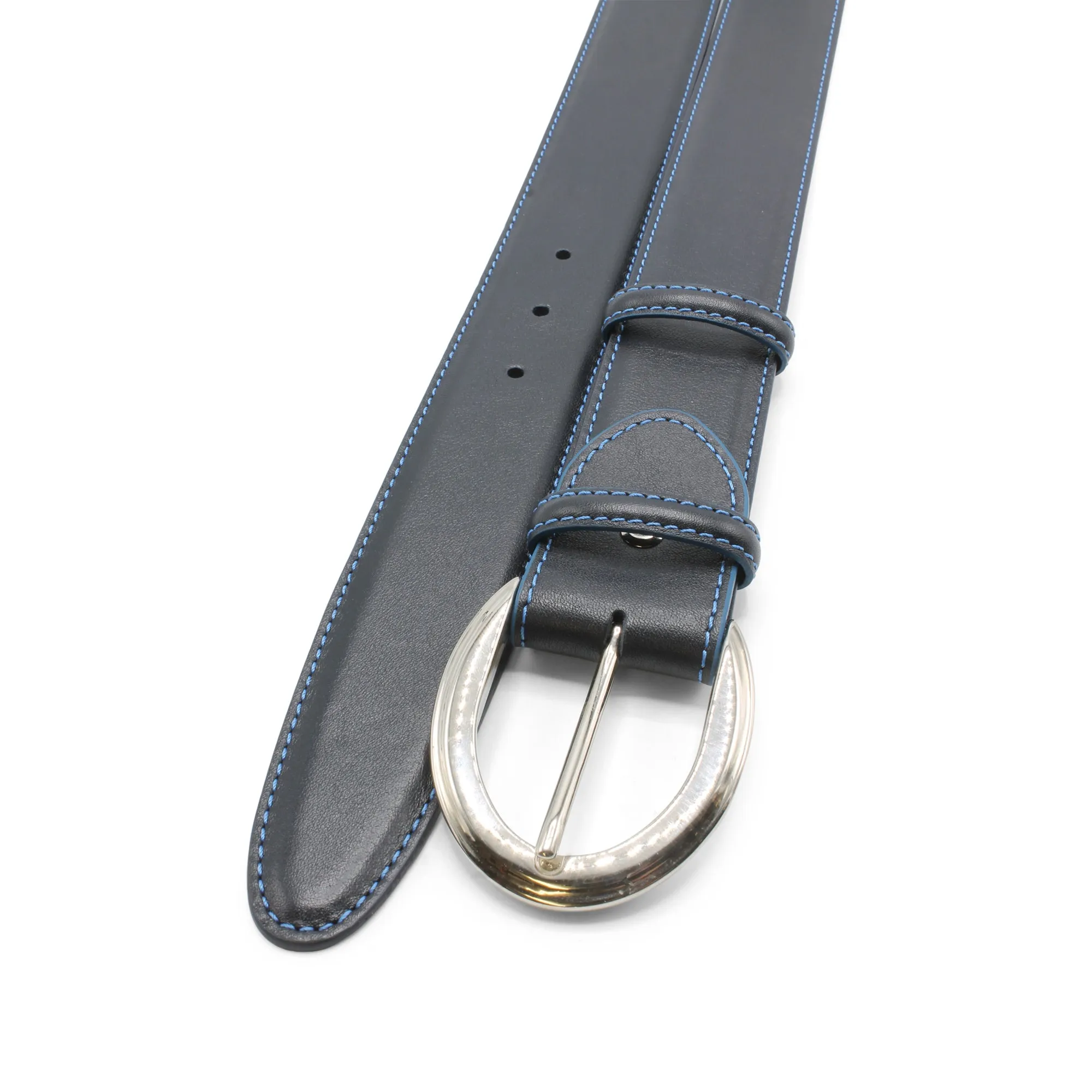 Navy/Celeste Contrast Detail Flat C Prong Belt