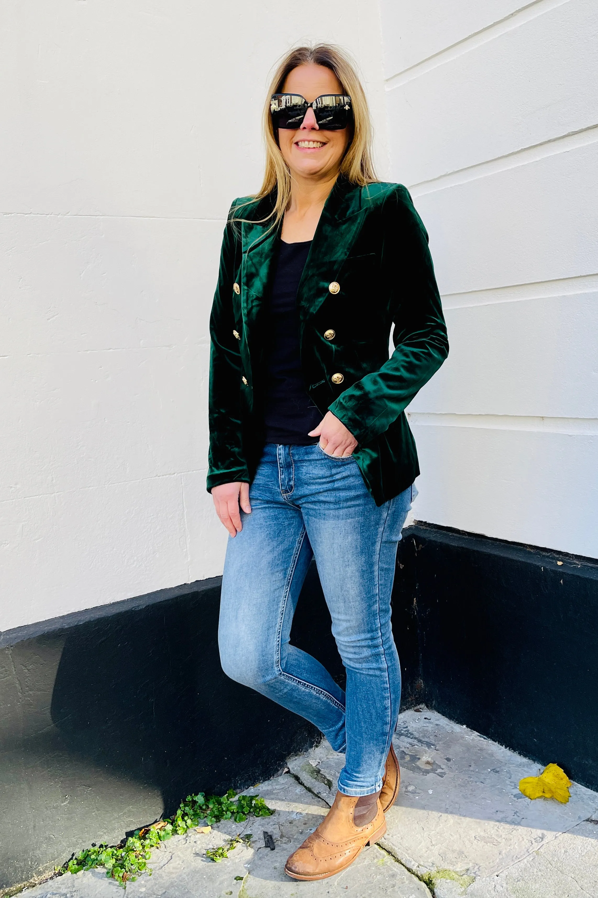 Penny Velvet Blazer | Emerald Green