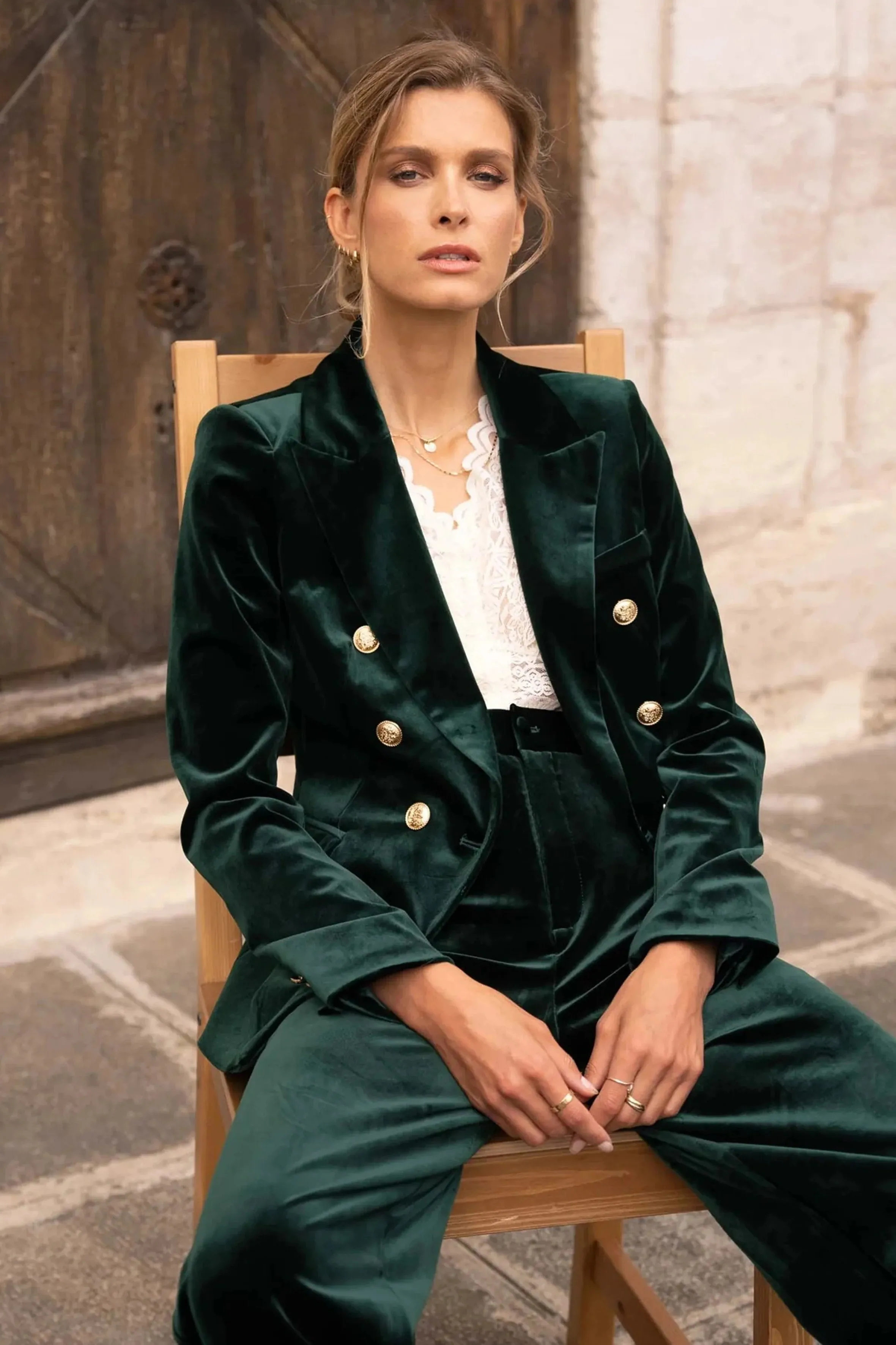 Penny Velvet Blazer | Emerald Green