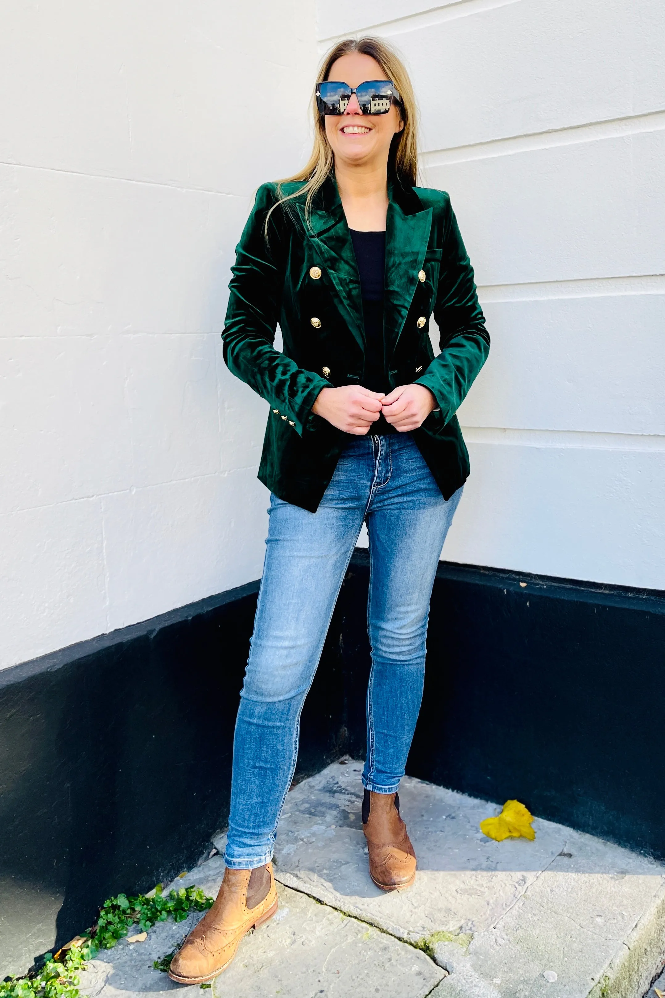 Penny Velvet Blazer | Emerald Green