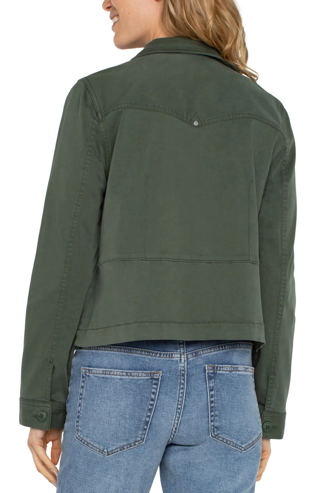 Peplum Hem Trucker Jacket - Moss Green