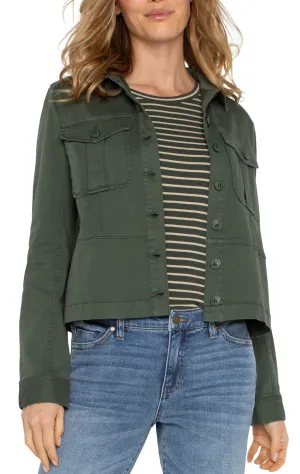 Peplum Hem Trucker Jacket - Moss Green